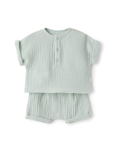 Completo in cotone organico effetto goffrato verde acqua Teddy & Minou