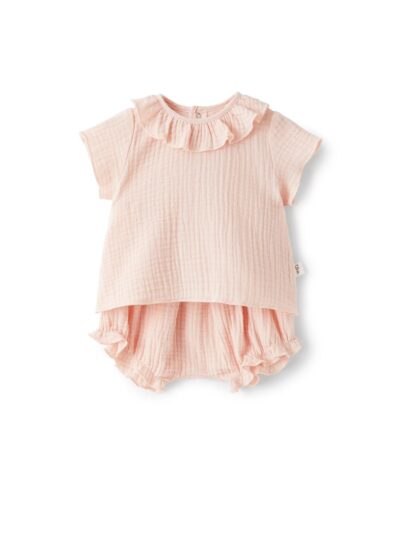 Completo t-shirt rouge e coulotte effetto goffrato rosa Teddy & Minou