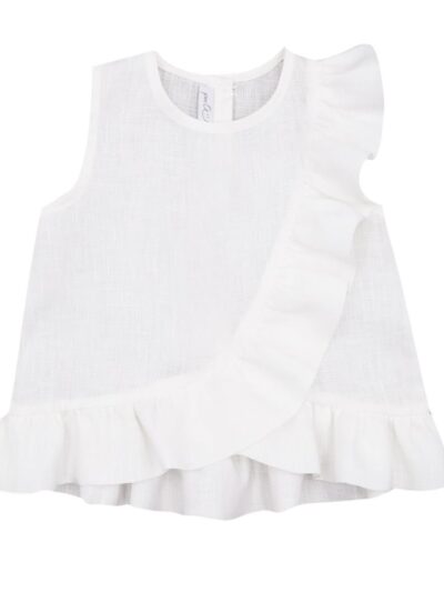 Camicia smanicata in lino con volant bianca Per te