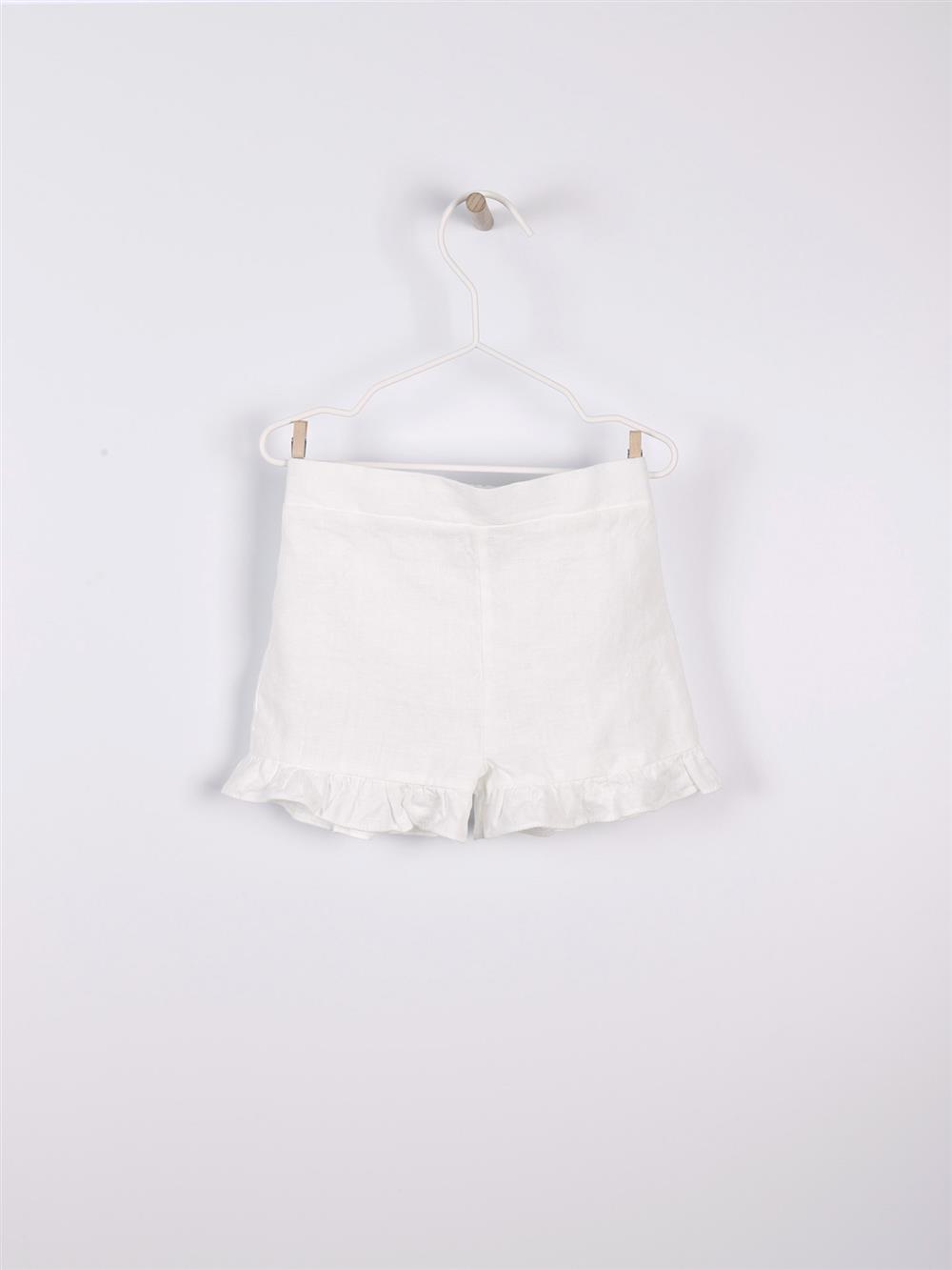 Shorts in lino bianco con rouche Wedoble
