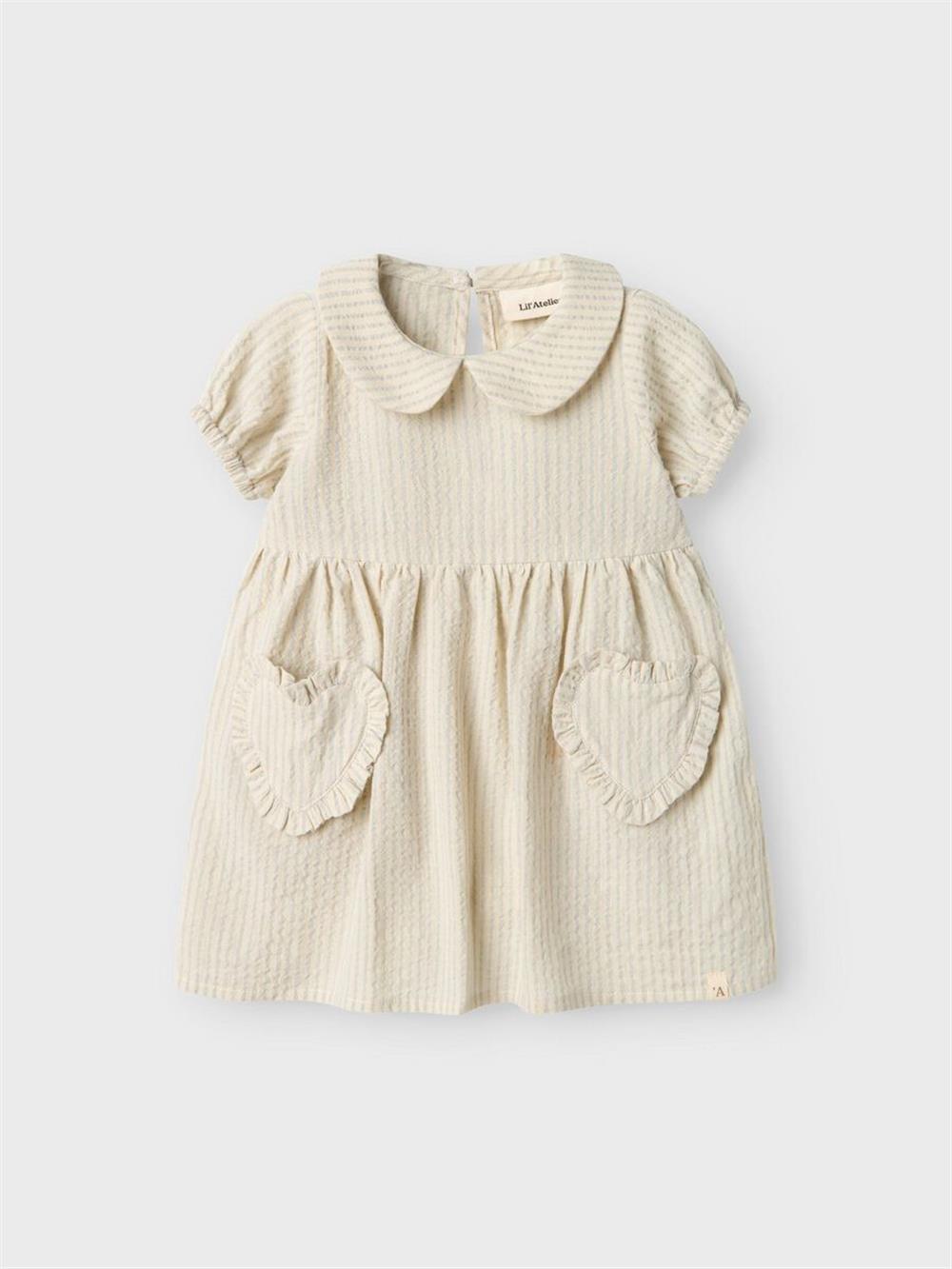 Abito con tasche cuori a righe panna e grigio Lil Atelier