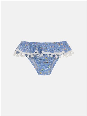 Costume mutanda azzurra con stampa pesciolino balza con pon pon bianchi Pesciolino Rosso