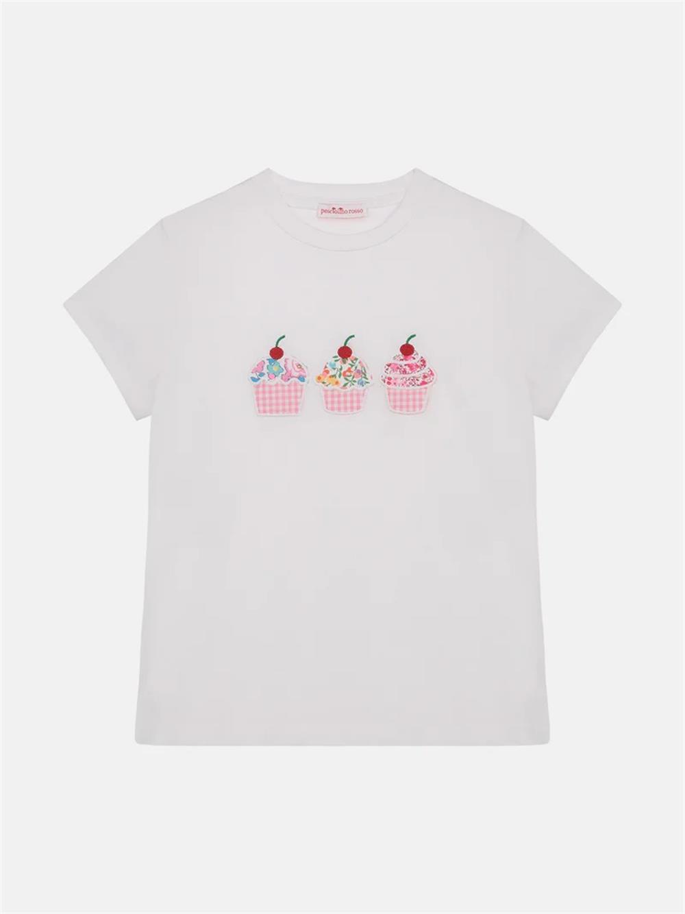 T-shirt bianca con muffin Pesciolino Rosso
