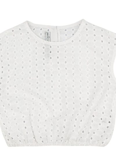 Completo top e pantagonna in cotone sangallo bianco Per te