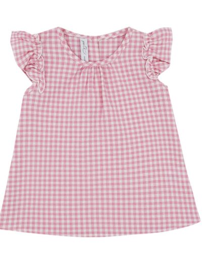 Maglia con alette vichy rosa e bianco Per te