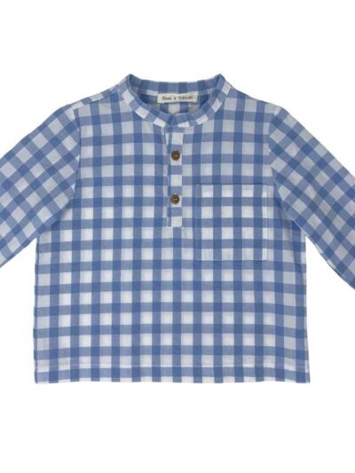 Camicia coreana a quadri con taschino bianco e azzurro Zhoe & Tobiah