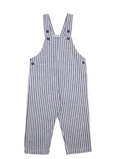 Salopette in lino a righe denim e bianco Per te