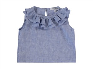 Camicia in lino smanicata con collo rouches azzurra L'Orsobruno