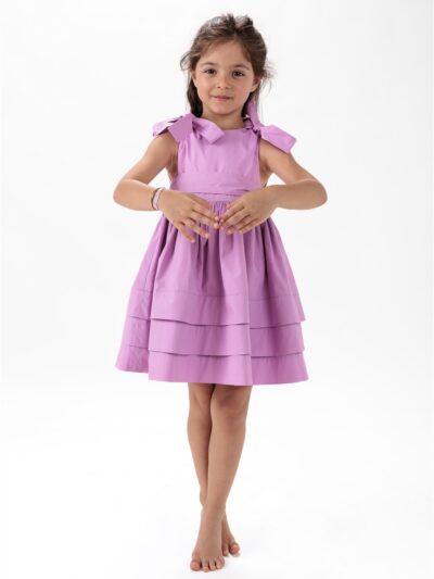 Abito smanicato glicine con balze e fascia Il Faro Bimbi