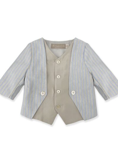 Completo paggetto giacca gilet e bermuda a righe celeste e beige La Stupenderia
