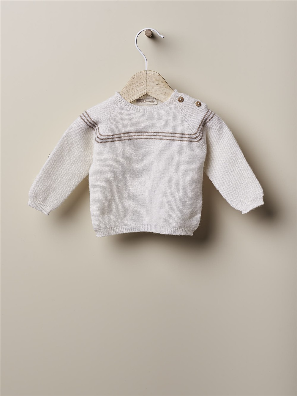 Maglione in lana rasata panna con banda marrone Wedoble