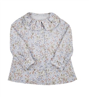 Camicia con collo rouches stampa foglie e uccellini Per te