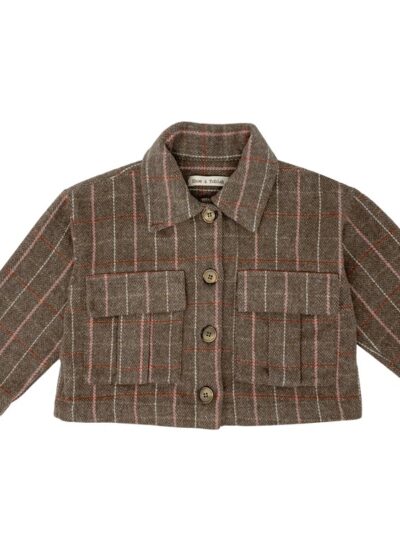 Giacca camicia crop a quadri blush e marrone Zhoe & Tobiah