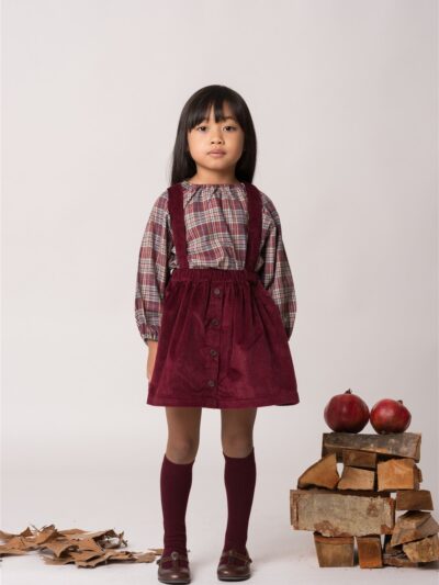 Gonna salopette in velluto millerighe bordeaux Latitta