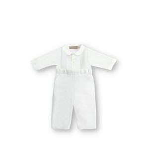 Pantalone con bretelle in velluto millerighe bianco con body camicia in flanella La Stupenderia