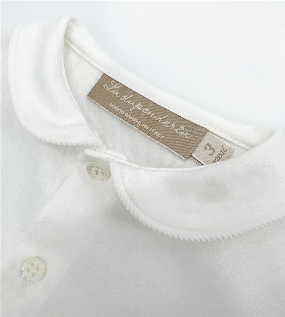 Pantalone con bretelle in velluto millerighe bianco con body camicia in flanella La Stupenderia - immagine 4