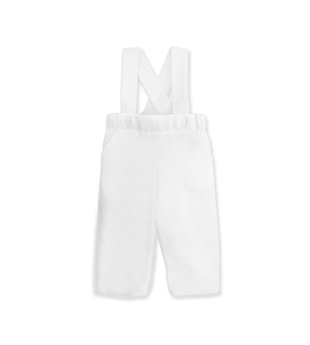 Pantalone con bretelle in velluto millerighe bianco con body camicia in flanella La Stupenderia - immagine 5