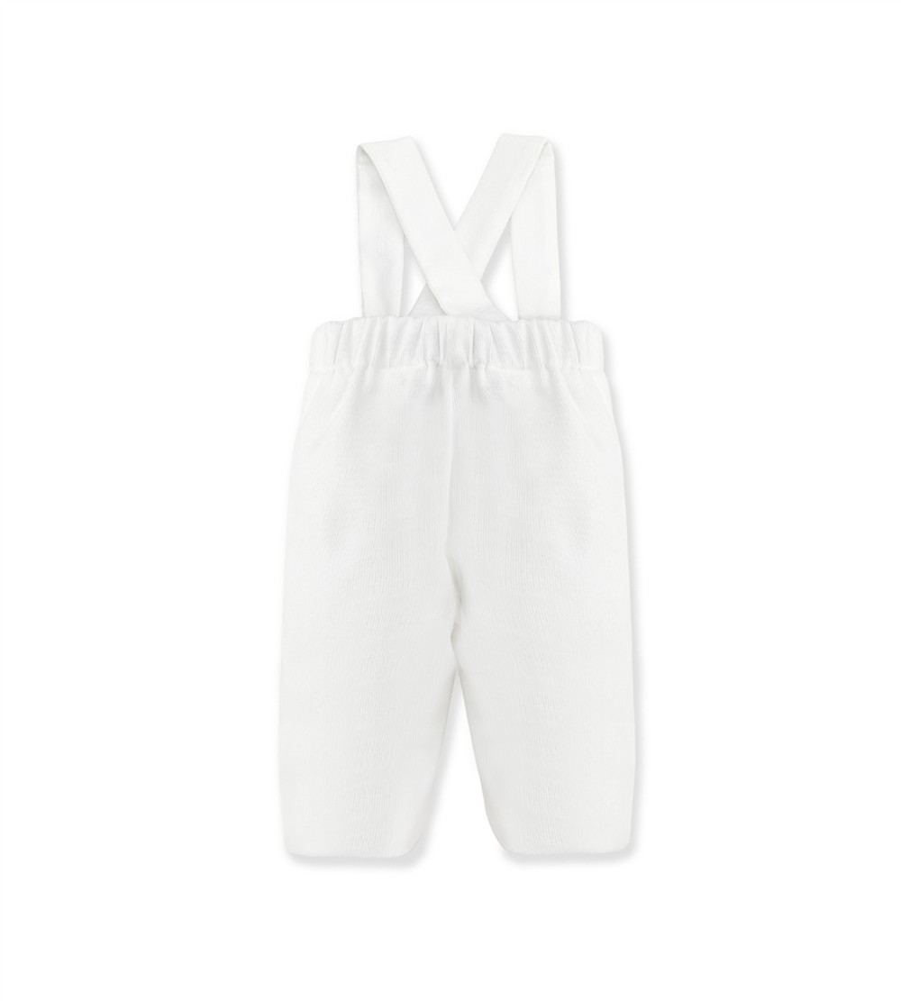 Pantalone con bretelle in velluto millerighe bianco con body camicia in flanella La Stupenderia - immagine 6