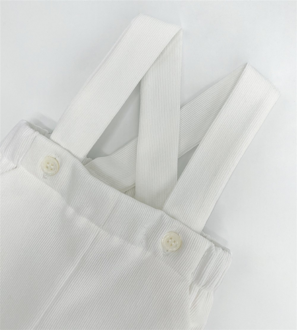 Pantalone con bretelle in velluto millerighe bianco con body camicia in flanella La Stupenderia - immagine 7