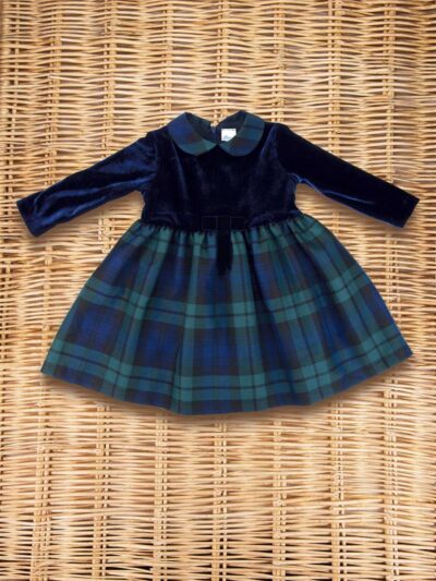 Abito in velluto e lana scozzese blu/verde Baroni