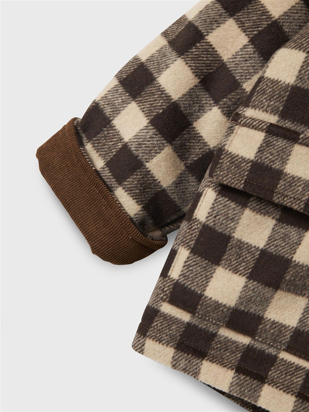 Cappotto in panno a quadri marrone e panna con colletto in velluto millerighe marrone Lil Atelier - immagine 3