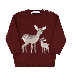 Maglione in lana misto cashmere bordeaux con stampa cerbiatto Per te
