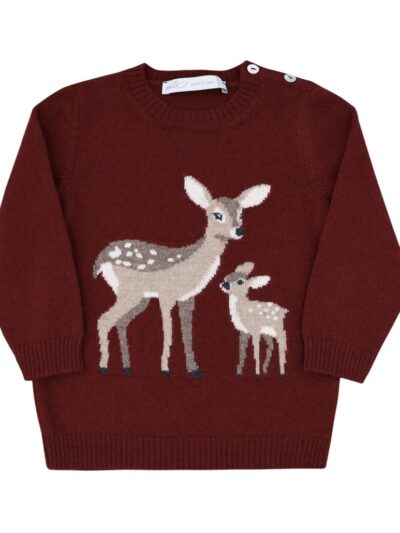Maglione in lana misto cashmere bordeaux con stampa cerbiatto Per te