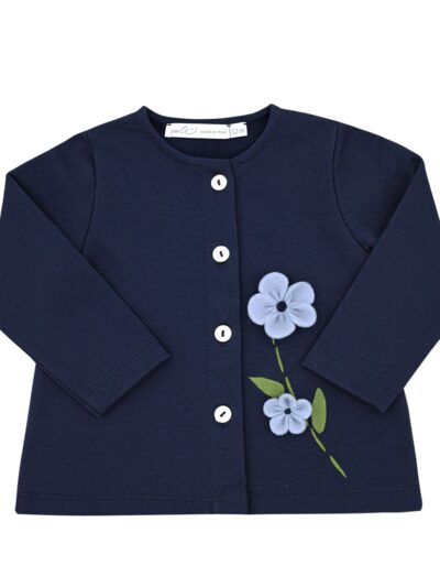 Cardigan in caldo cotone blu con fiori applicati in velcro azzurri Per te
