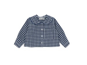 Camicia crop in flanella a quadri con colletto rouches blu e grigio Zhoe & Tobiah
