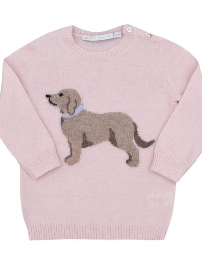 Maglione in lana misto cashmere rosa con cane Per te