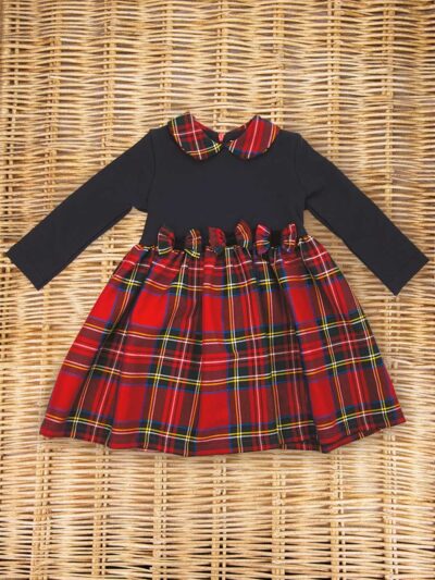 Abito in felpa con gonna e colletto tartan rosso Baroni