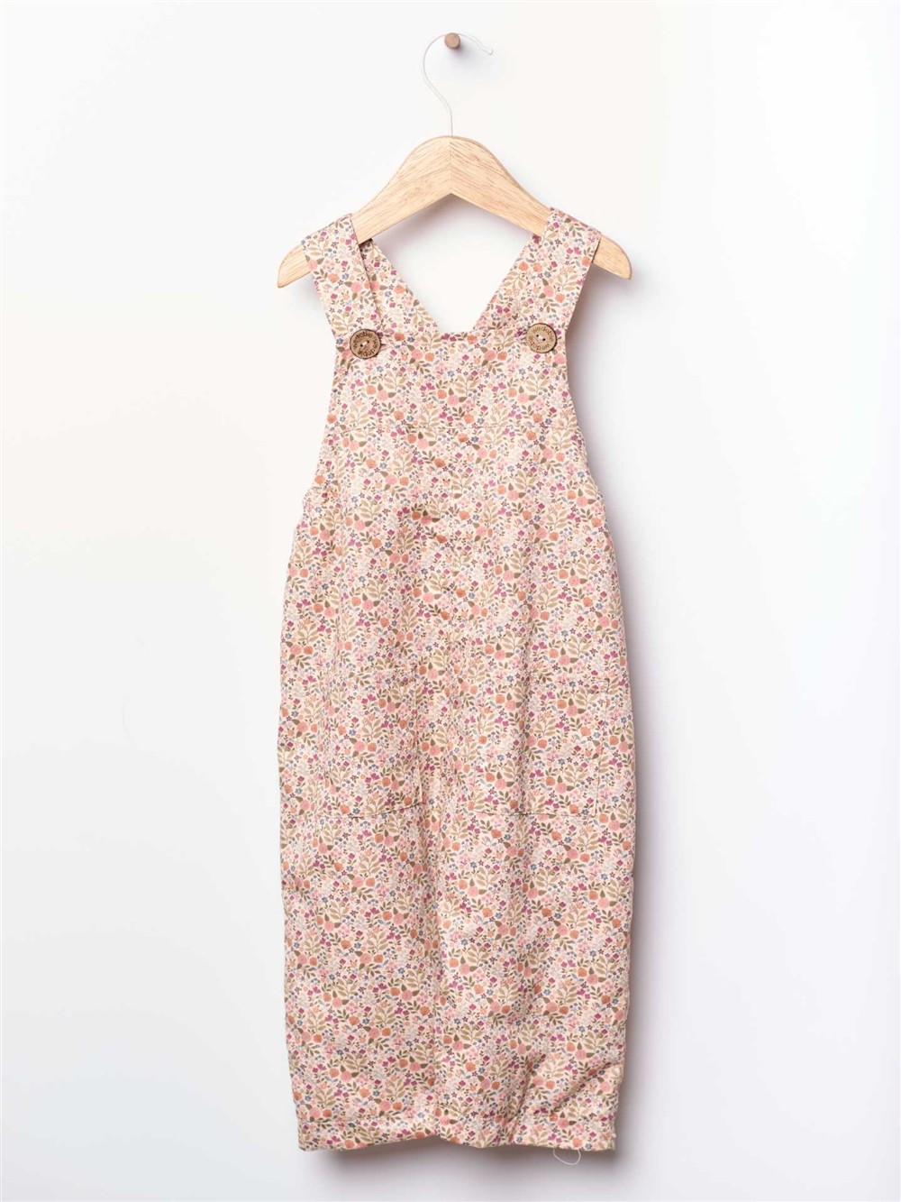 Salopette liberty fiori rosa pesco Wedoble