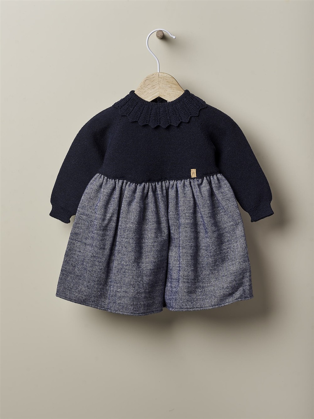 Abito in lana blu e flanella spigata Wedoble