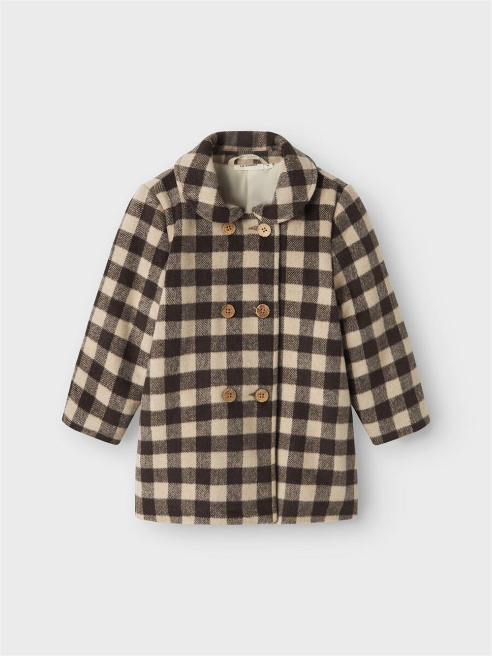Cappottino doppiopetto in panno a quadri panna e marrone Lil Atelier
