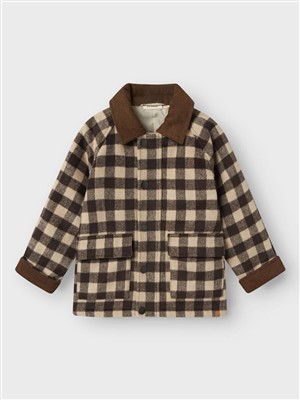Cappotto in panno a quadri marrone e panna con colletto in velluto millerighe marrone Lil Atelier