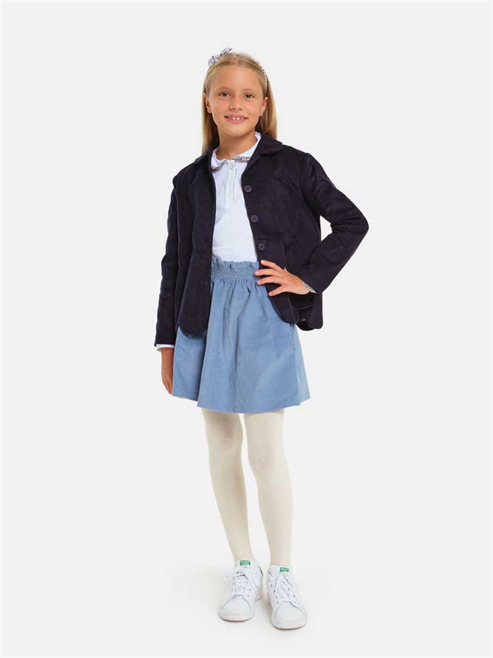 Giacca blazer in velluto millerighe con bordo smerlato blu Pesciolino Rosso