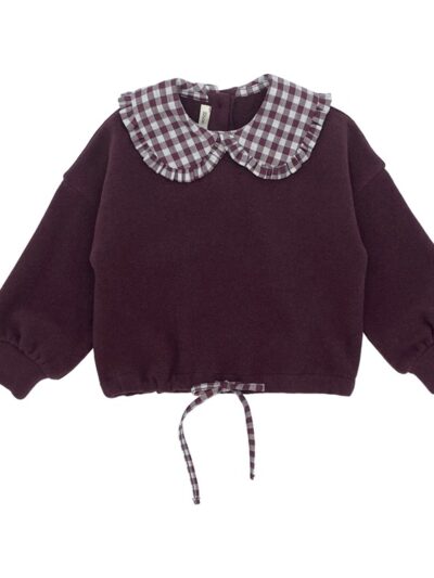 Maglia crop in caldo cotone bordeaux con colletto vichy Zhoe & Tobiah