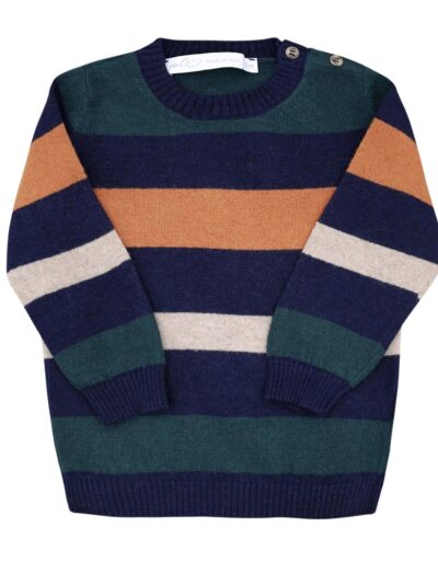 Maglione in lana misto cashmere a righe blu, zucca e verde Per te
