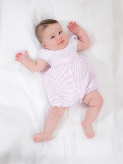 Pagliaccetto in lino con bermuda a righe rosa Crochette