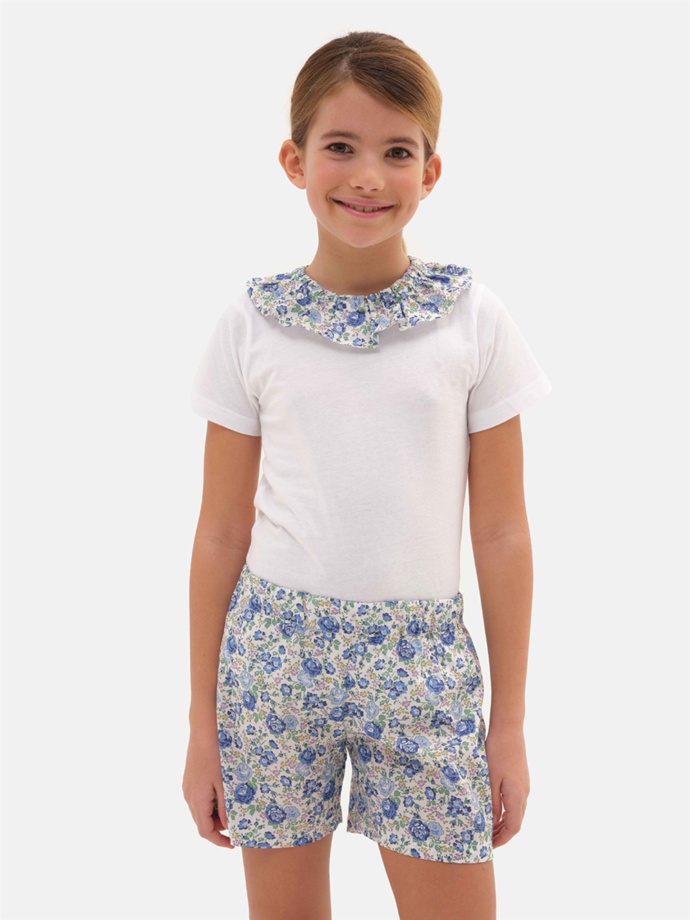 Short bianco stampa liberty fiori grandi blu Pesciolino Rosso