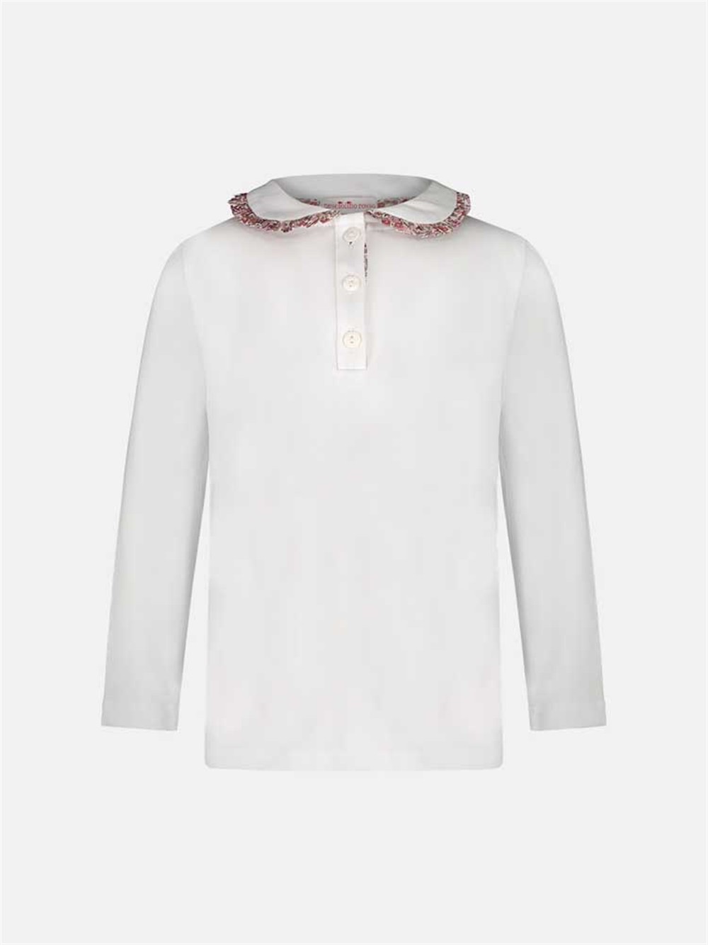 T-shirt bianca con colletto liberty fiori rosa Pesciolino Rosso