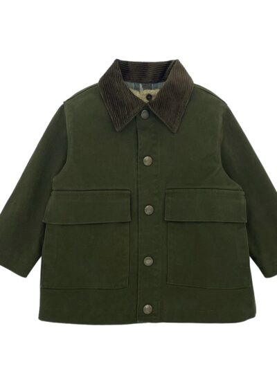 Giacca due tasche blu con interno teddy staccabile e colletto in velluto verde Zhoe & Tobiah