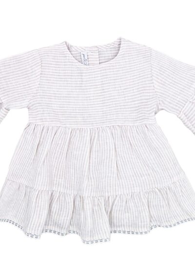 Maglia 100% lino a righe bianche e beige Per te