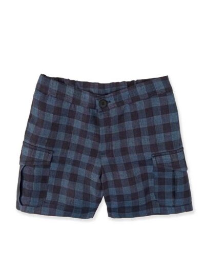 Bermuda in lino con tasche a qudri blu e bluette La Stupenderia