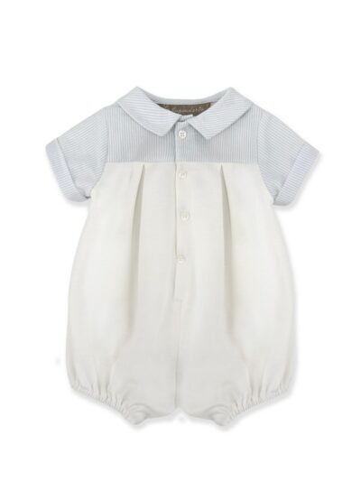 Pagliaccetto in cotone piquet e collo a righe celeste e bianco La Stupenderia