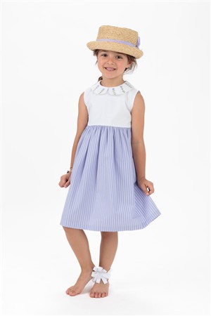 Abito smanicato a righe glicine e viola con colletto dipinto a mano Il Faro Bimbi