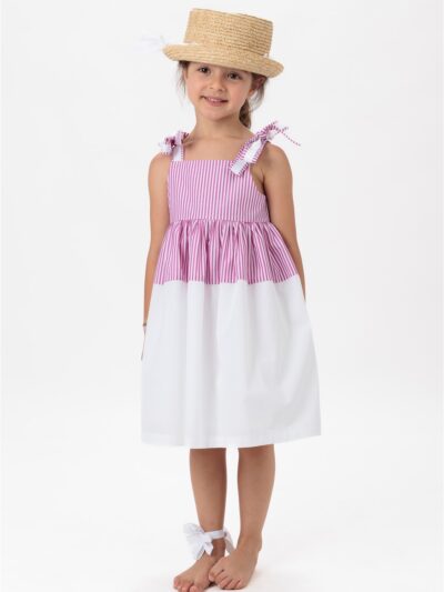 Abito smanicato a righe bianco e fucsia Il Faro Bimbi
