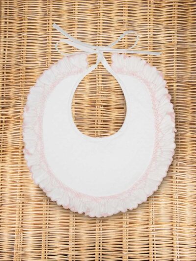 Bavaglino a nido d'ape con ricamo punto smock rosa Baroni