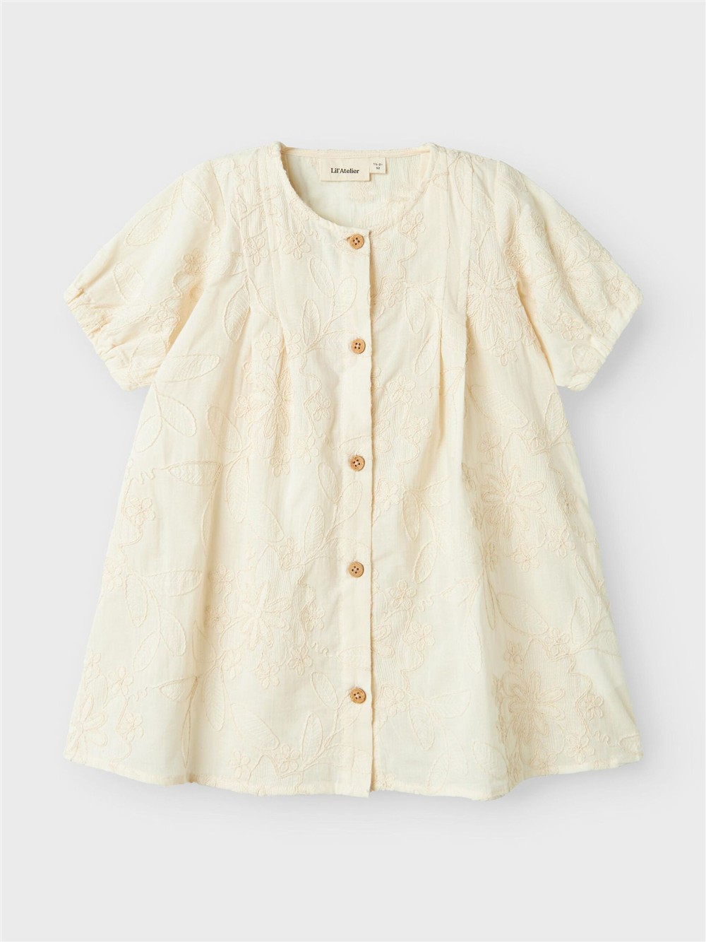 Abito beige con fiori intarsiati e apertura con bottoncini Lil Atelier