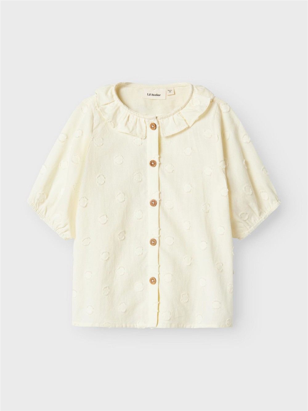 Camicia panna con colletto rouche e pois intarsiati Lil Atelier